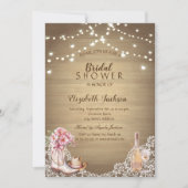 素朴，レース，ブーツフラワーズウッドブライダルシャワー 招待状 (正面)