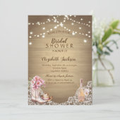 素朴，レース，ブーツフラワーズウッドブライダルシャワー 招待状 (スタンド正面)