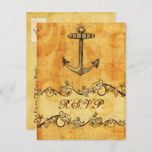 素朴、ヴィンテージ、いかり航海の結婚式rsvp インビテーションポストカード (正面/裏面)