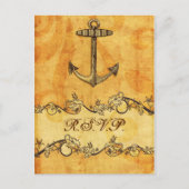 素朴、ヴィンテージ、いかり航海の結婚式rsvp インビテーションポストカード (正面)