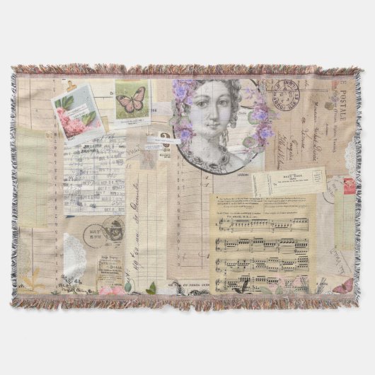 素朴,ヴィンテージ,コラージュ,フローラ,みすぼらしいシックエレガント, スローブランケット (正面)