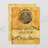 素朴、ヴィンテージ、コンパス航海のウェディングsvp インビテーションポストカード (正面/裏面)