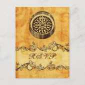 素朴、ヴィンテージ、コンパス航海のウェディングsvp インビテーションポストカード (正面)