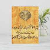素朴、ヴィンテージ、シーシェルビーチ結婚式招待状 招待状 (スタンド正面)