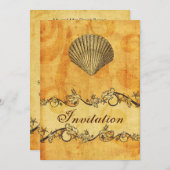 素朴、ヴィンテージ、シーシェルビーチ結婚式招待状 招待状 (正面/裏面)