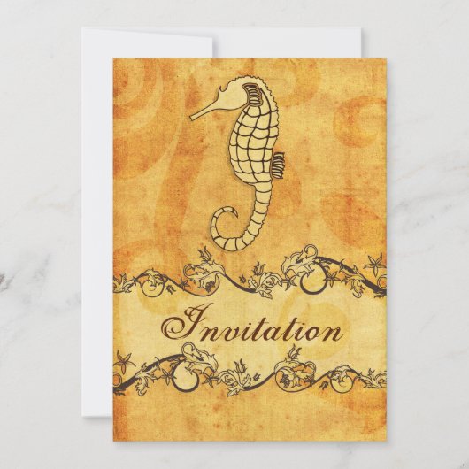 素朴、ヴィンテージ、シーホースビーチ結婚式招待状 招待状 (正面)