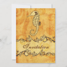 素朴、ヴィンテージ、シーホースビーチ結婚式招待状