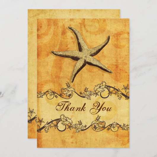 素朴、ヴィンテージ、ヒトデビーチ感謝していユーザ 招待状 (正面/裏面)
