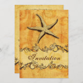 素朴,ヴィンテージ,ヒトデビーチ結婚式招待状 招待状 (正面/裏面)