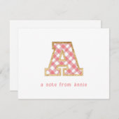 素朴&名門私立校風の "A"ピンクのギンガムオンウッドガーリー ノートカード (正面/裏面)