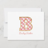 素朴&名門私立校風の "B"ピンクジンガムon Wood ガーリー ノートカード (正面)