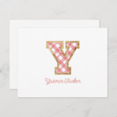 素朴&名門私立校風の "Y"ピンクジンガムon Wood ガーリー ノートカード (正面/裏面)