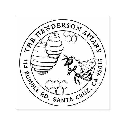 素朴（昆虫）マルハナバチハイブスケッチラウンド差出人住所 セルフインキングスタンプ (デザイン)