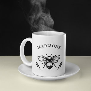 素朴（昆虫）マルハナバチパーソナライズされた白黒 コーヒーマグカップ