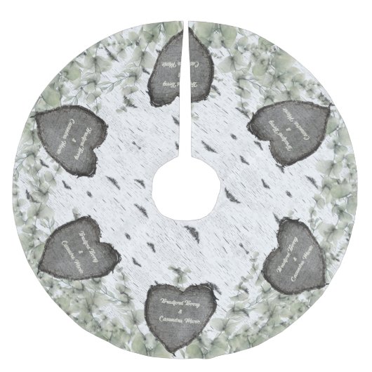 素朴《植物》アスペンバークウッド彫りハートカップル名 ブラッシュドポリエステルツリースカート (正面)