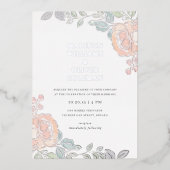 素朴+水かわいらし色のフローラ結婚の実在値 箔招待状 (正面)