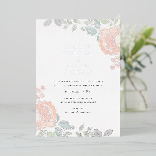 素朴+水かわいらし色のフローラ結婚の実在値 箔招待状 (立ち正面)