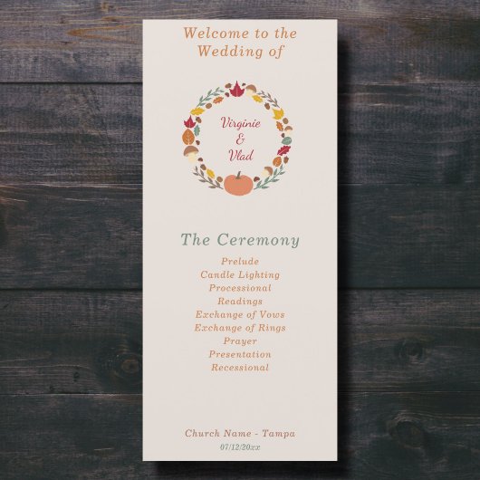 素朴&秋の結婚式プログラム メニュー