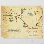 素朴,赤フローラ折り畳み,秋の結婚式プログラム (正面/裏面)