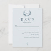 素朴〔雄ジカの〕枝角とフローラリース |ウェディングRSVP 出欠カード (正面)