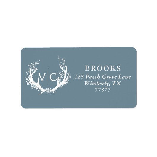 素朴〔雄ジカの〕枝角とフローラリース |差出人住所 ラベル (正面)