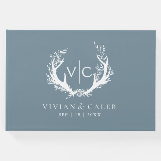 素朴〔雄ジカの〕枝角とフローラリース | 結婚s ゲストブック (正面)