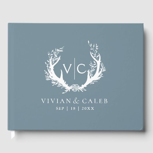 素朴〔雄ジカの〕枝角とフローラリース | 結婚s ゲストブック (正面)