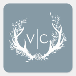 素朴〔雄ジカの〕枝角とフローラリース | 結婚s スクエアシール