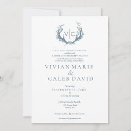 素朴〔雄ジカの〕枝角とフローラリース | 結婚s 招待状