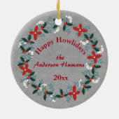 素朴〔雄ジカの〕枝角と緑のクリスマスダルマチア セラミックオーナメント (裏面)