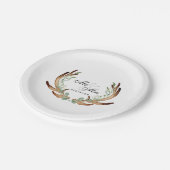 素朴〔雄ジカの〕枝角と緑 |水彩ミスター&ミセス ペーパープレート (アングル)