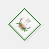 素朴〔雄ジカの〕枝角と(鳥)ショウジョウコウカンチョウとダークグリーン縁ど スタンダードカクテルナプキン (角)