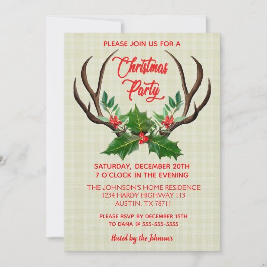 素朴〔雄ジカの〕枝角クリスマスパーティー 招待状 (正面)