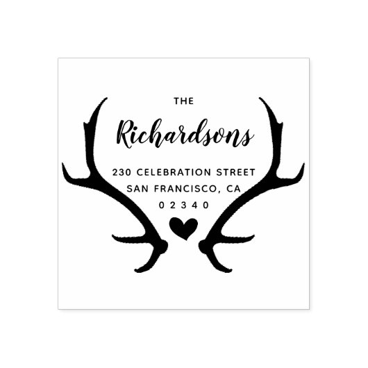 素朴〔雄ジカの〕枝角スクリプトファミリ名と差出人住所 ラバースタンプ (インプリント)