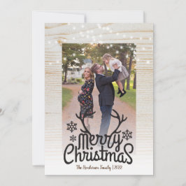 素朴〔雄ジカの〕枝角ストリングライトフォトメリークリスマス シーズンカード