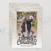 素朴〔雄ジカの〕枝角ストリングライトフォトメリークリスマス シーズンカード (正面/裏面)