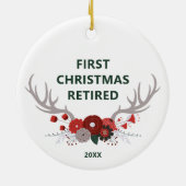 素朴〔雄ジカの〕枝角パーソナライズされた第1クリスマス退職した セラミックオーナメント (裏面)