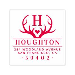 素朴〔雄ジカの〕枝角ファミリー名モノグラム差出人住所 セルフインキングスタンプ