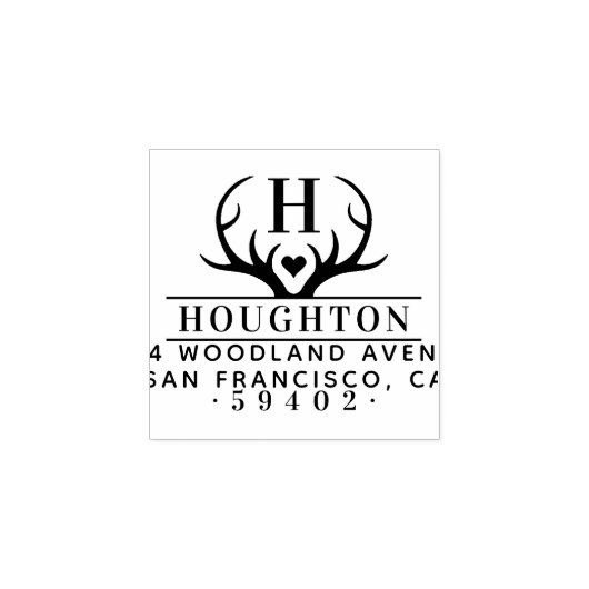 素朴〔雄ジカの〕枝角ファミリー名モノグラム差出人住所 ラバースタンプ (インプリント)