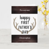 素朴〔雄ジカの〕枝角ファースト・ファーザー・デイ・ソン カード (黄色い花)