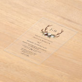 素朴〔雄ジカの〕枝角フローラボホ結婚ズ アクリル招待状 (レイダウン)