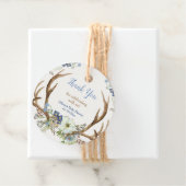 素朴〔雄ジカの〕枝角ブルー白フローラ赤ちゃんシャワー フェイバータグ (インサイチュ)