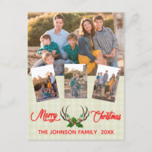 素朴〔雄ジカの〕枝角ホリークリスマスフォトコラージュ