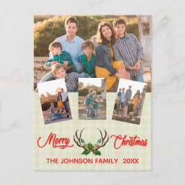 素朴〔雄ジカの〕枝角ホリークリスマスフォトコラージュ シーズンポストカード