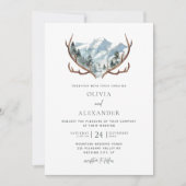 素朴〔雄ジカの〕枝角マウンテンフォト結婚ズ 招待状 (正面)