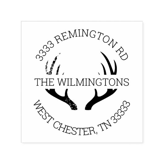 素朴〔雄ジカの〕枝角ラウンド差出人住所 セルフインキングスタンプ (デザイン)