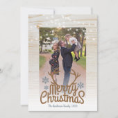 素朴〔雄ジカの〕枝角写真弦ライトメリークリスマス シーズンカード (正面)