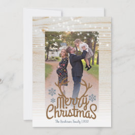 素朴〔雄ジカの〕枝角写真弦ライトメリークリスマス シーズンカード