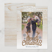 素朴〔雄ジカの〕枝角写真弦ライトメリークリスマス シーズンカード (正面/裏面)