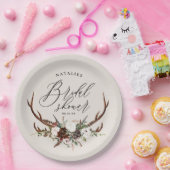 素朴〔雄ジカの〕枝角水彩フローラブライダルシャワー ペーパープレート (パーティー)